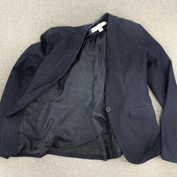 New York Company Stretch Denim Jacket Dark Blue One Button 64% Cotton Size 2 - Picture 10 of 14